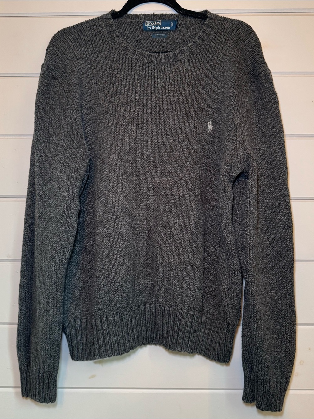 Polo Ralph Lauren Sweater Mens XL Gray Cotton Linen Blend Crewneck Knit Pullover
